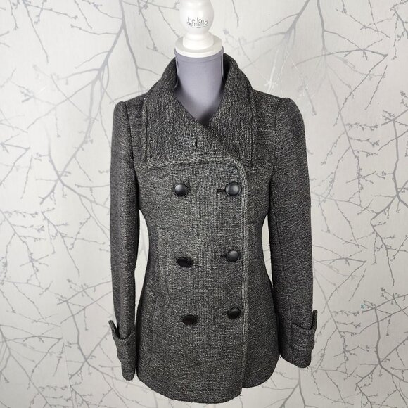 Babaton Gray Tweed 70% Wool Blend Double Breasted Howell Peacoat Preppy - Picture 1 of 10